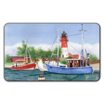 Frühstücksbrettchen Brettchen Aquarell Maritim Kunst Druck Kunstdruck Nordsee Büsum Leuchtturm Hafen Strand Meer